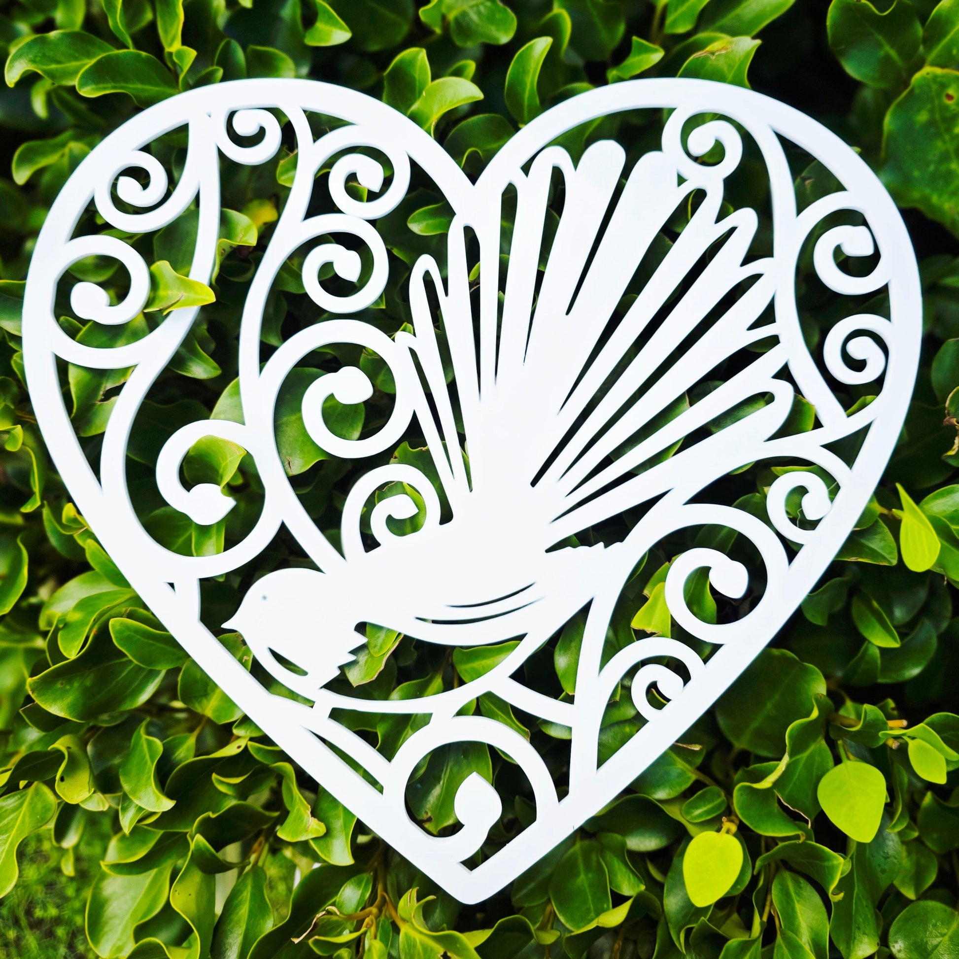 Koru Swirl Fantail Heart Whimsic White Gloss Acrylic Small - 30cm Tall 