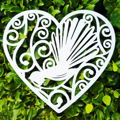Koru Swirl Fantail Heart Whimsic White Gloss Acrylic Small - 30cm Tall 