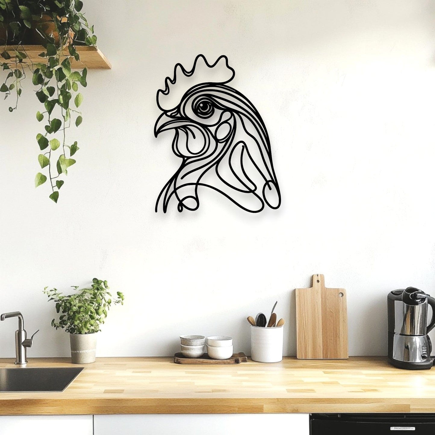 Line Art Chicken Head Décor Whimsic 