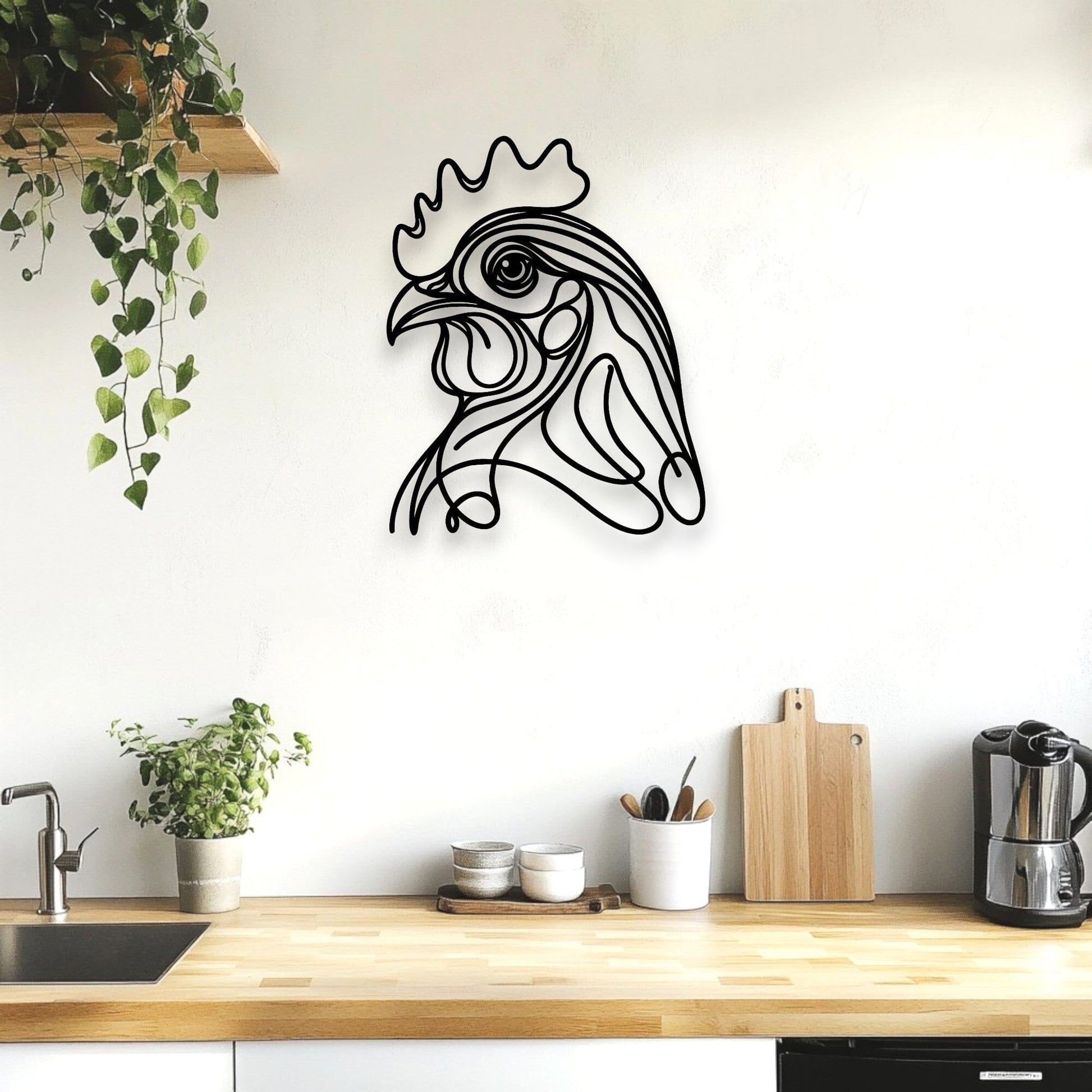 Line Art Chicken Head Décor Whimsic 