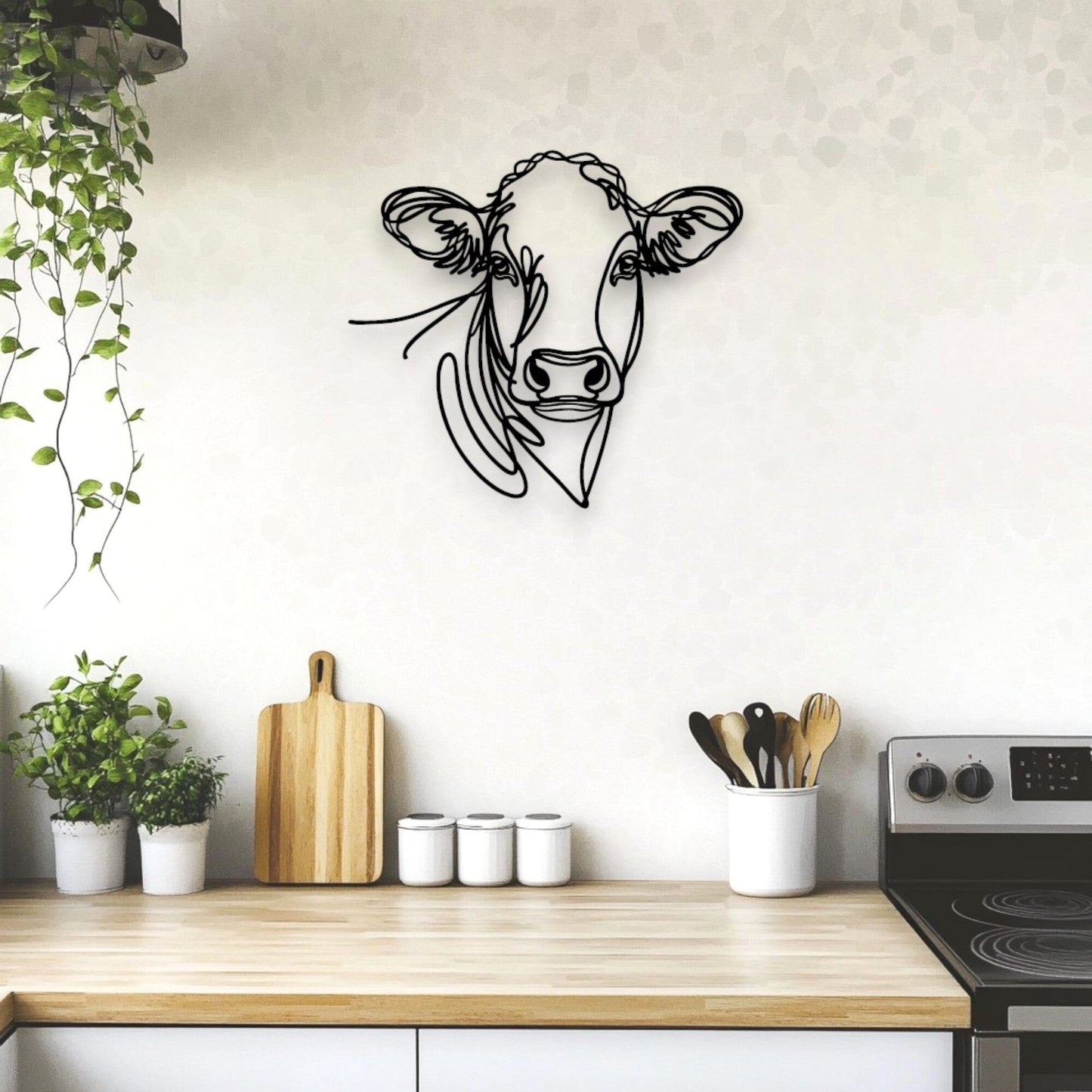 Line Art Cow Head Décor Whimsic 