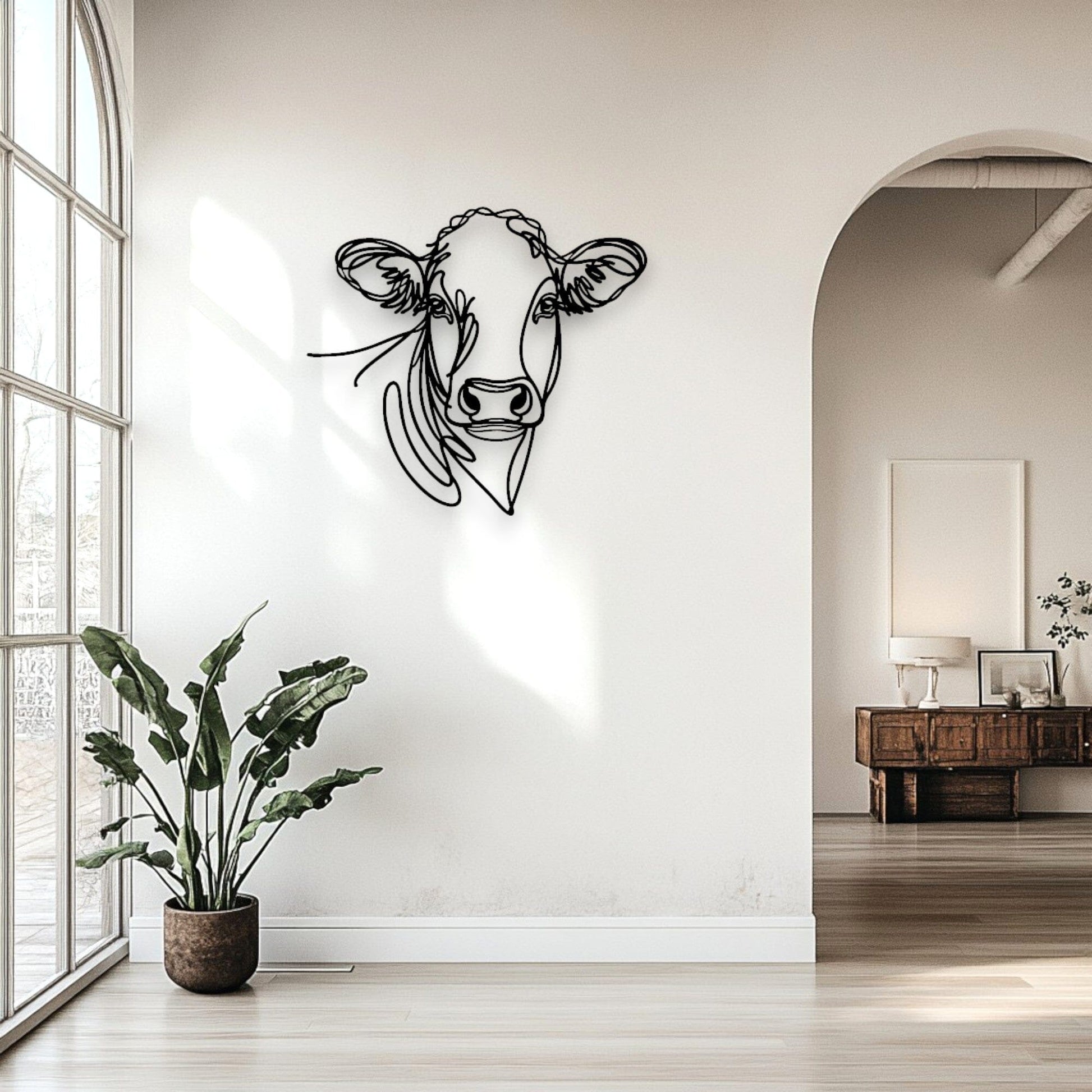 Line Art Cow Head Décor Whimsic 