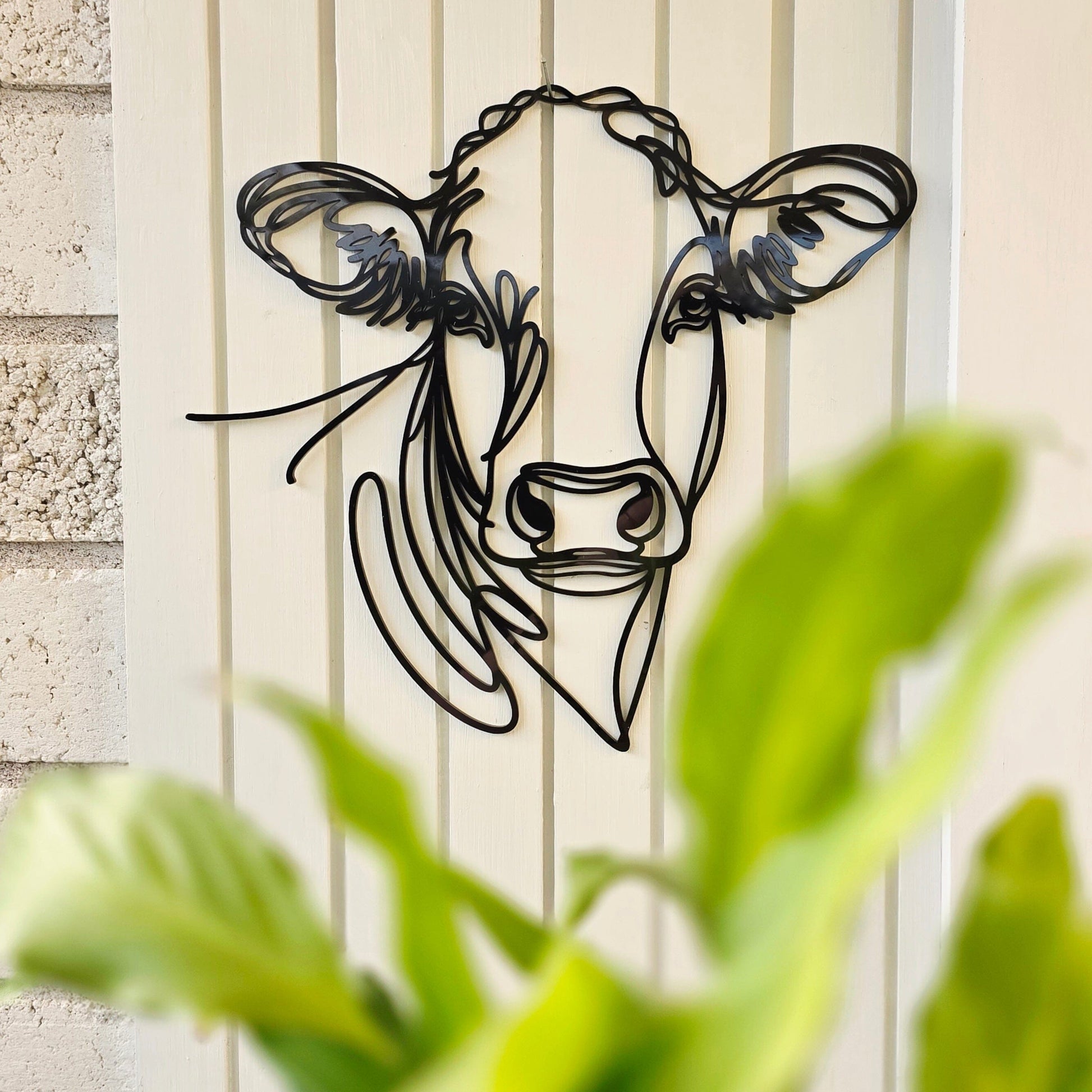 Line Art Cow Head Décor Whimsic 