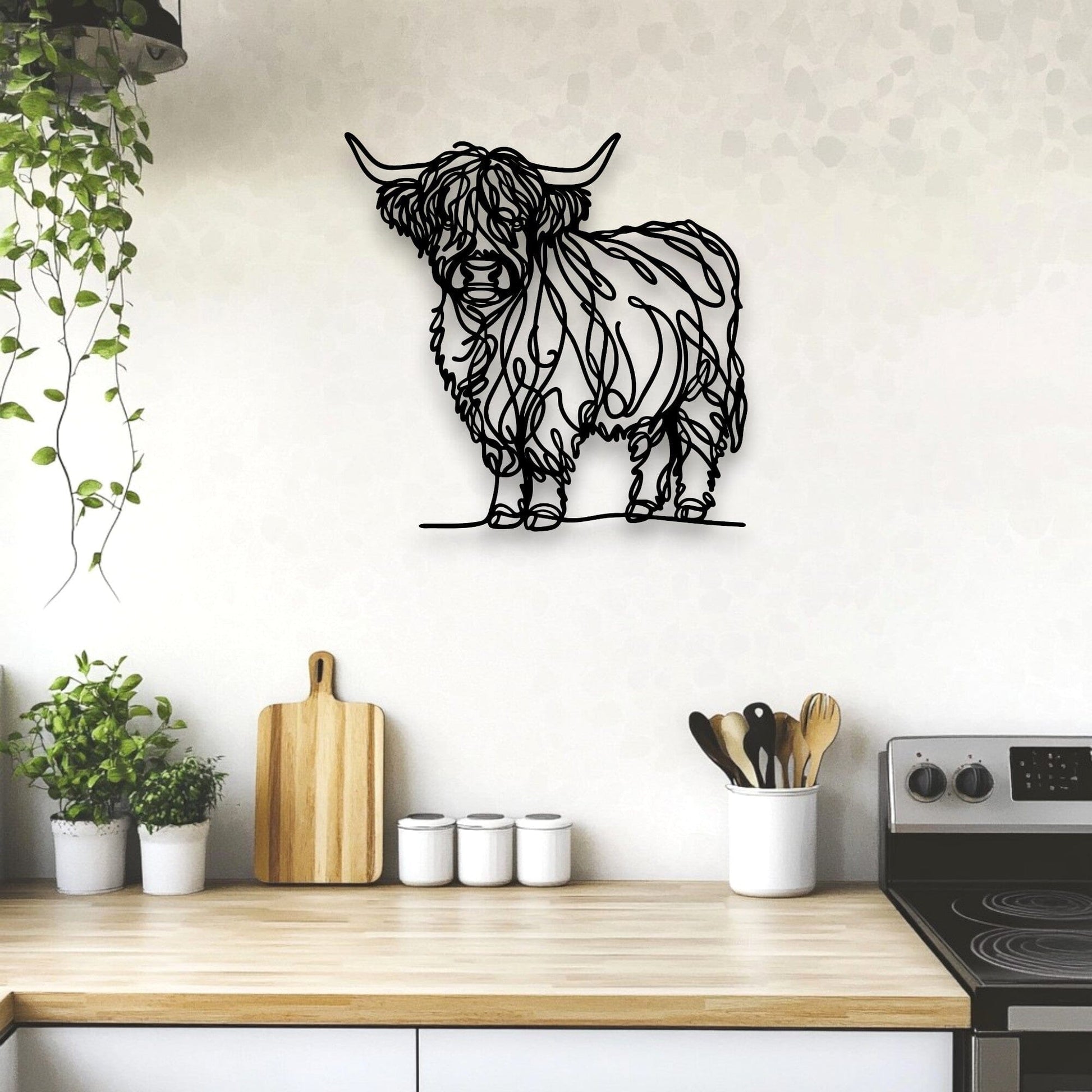 Line Art Highland Cow Décor Whimsic 