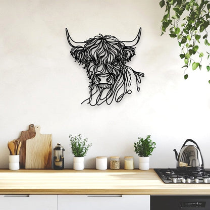 Line Art Highland Cow Head Décor Whimsic 