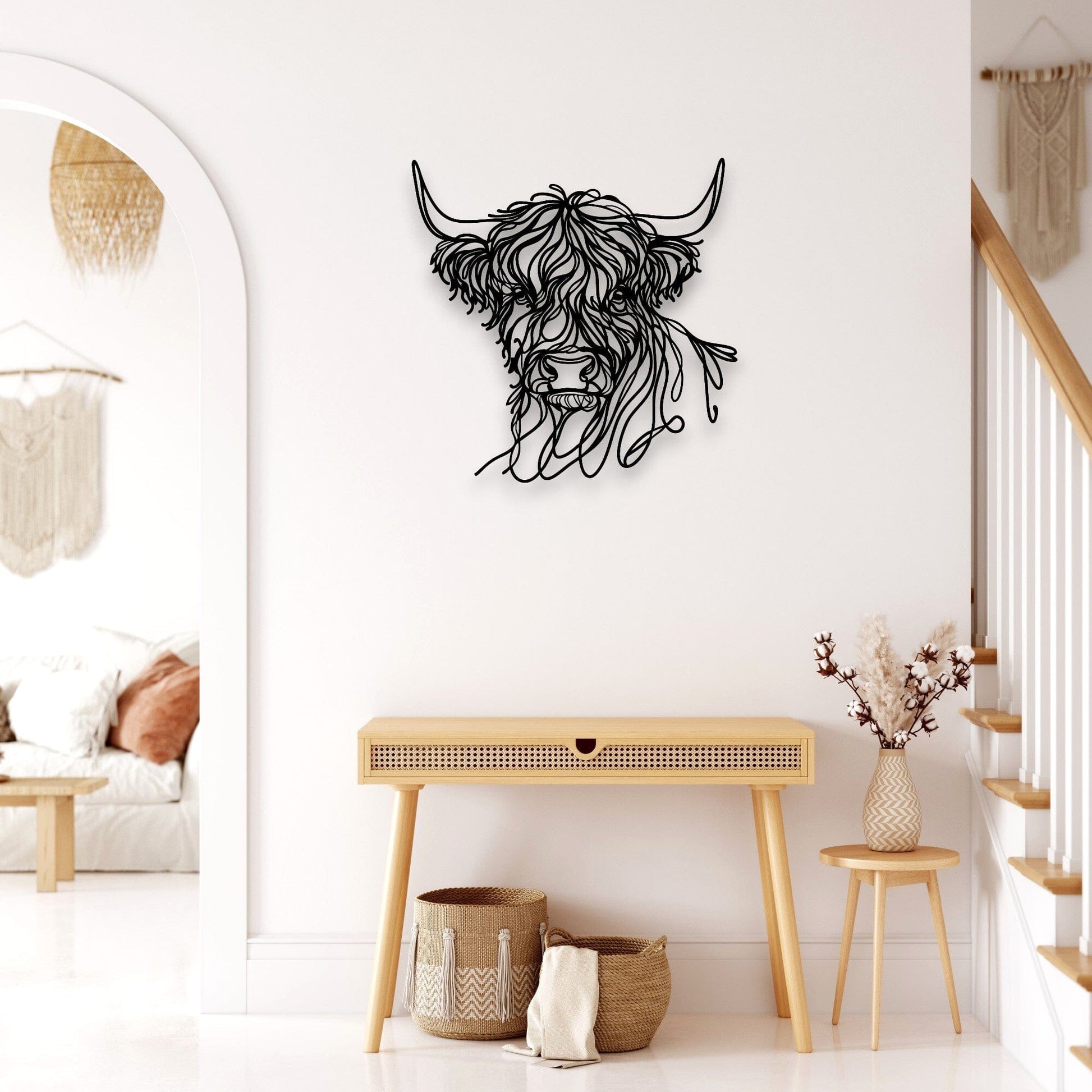 Line Art Highland Cow Head Décor Whimsic 