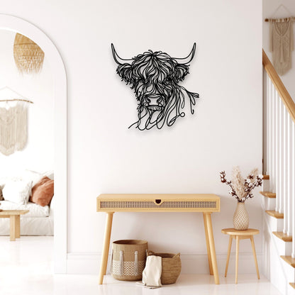 Line Art Highland Cow Head Décor Whimsic 