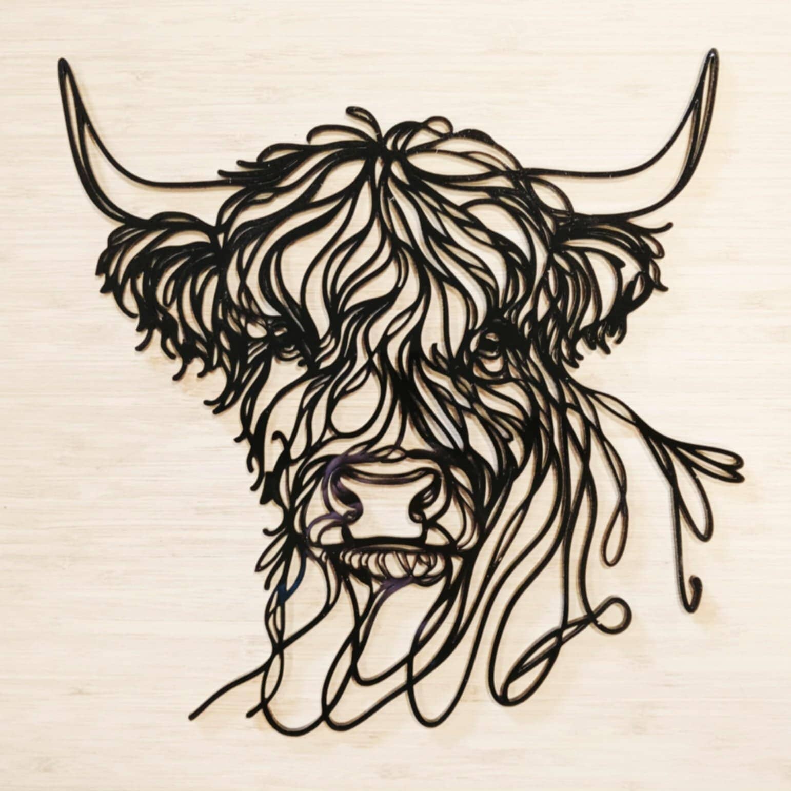 Line Art Highland Cow Head Décor Whimsic 