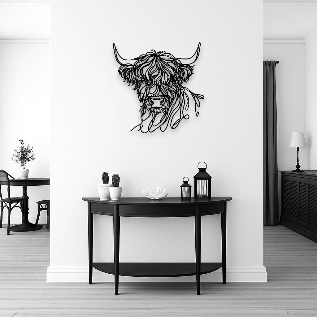Line Art Highland Cow Head Décor Whimsic 