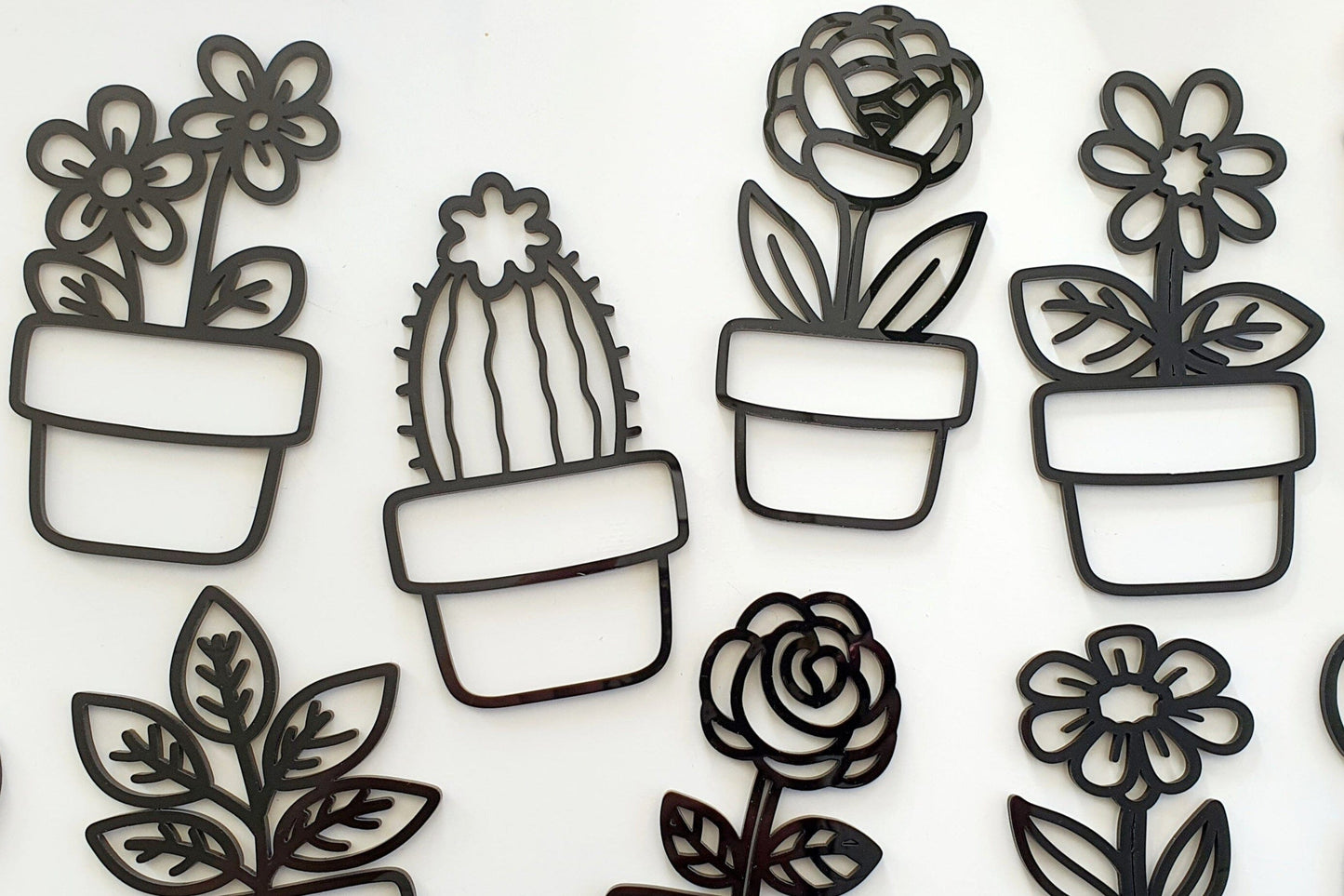 Mini Plant Pots Wall Art Whimsic Black Gloss Acrylic All 12 Plant Pots 