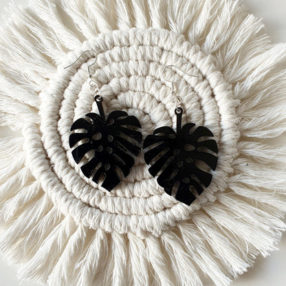 Monstera Earrings Whimsic Black Gloss Acrylic 
