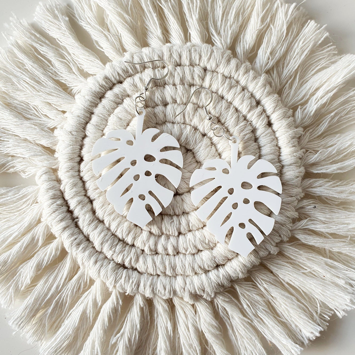 Monstera Earrings Whimsic White Gloss Acrylic 