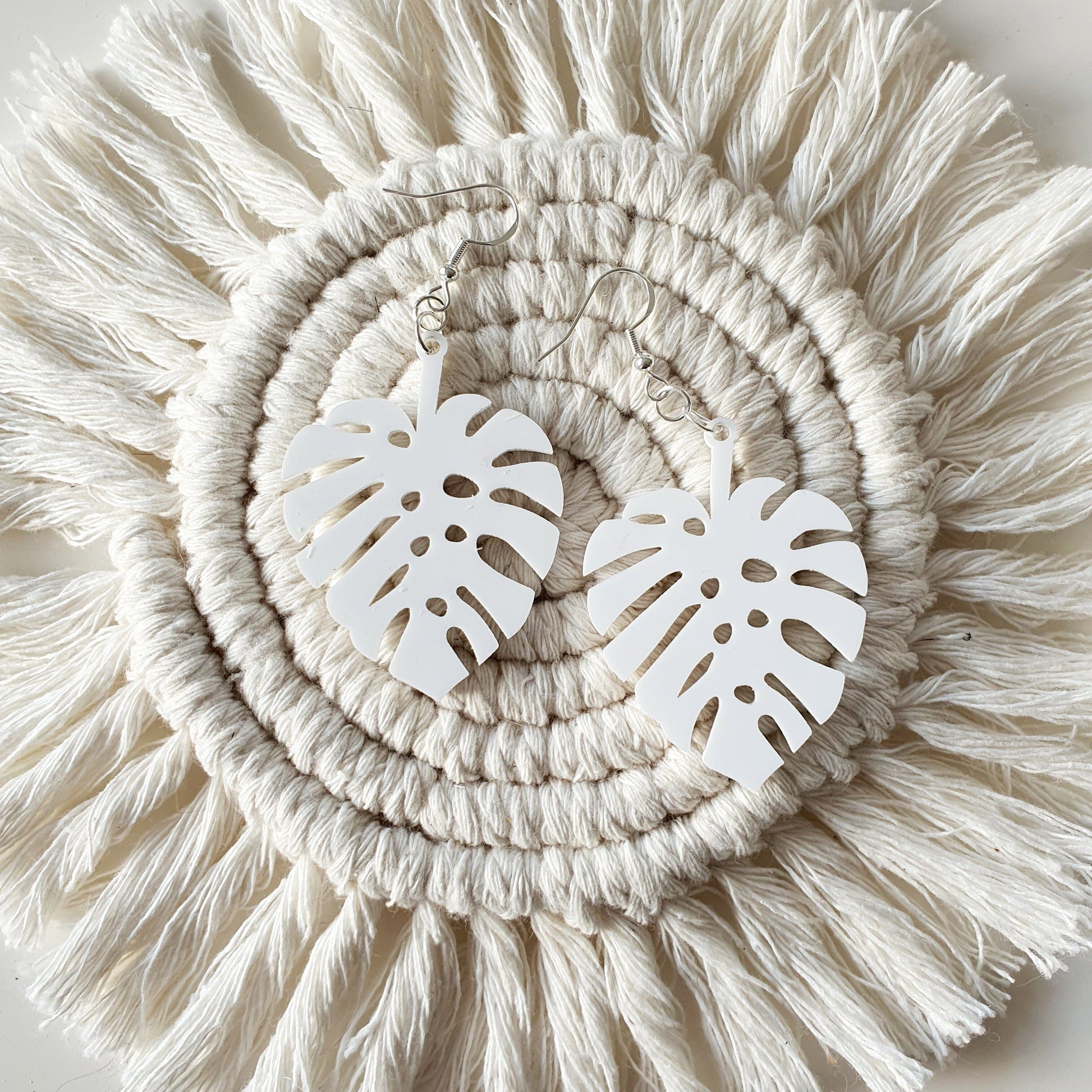 Monstera Earrings Whimsic White Gloss Acrylic 