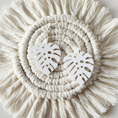 Monstera Earrings Whimsic White Gloss Acrylic 