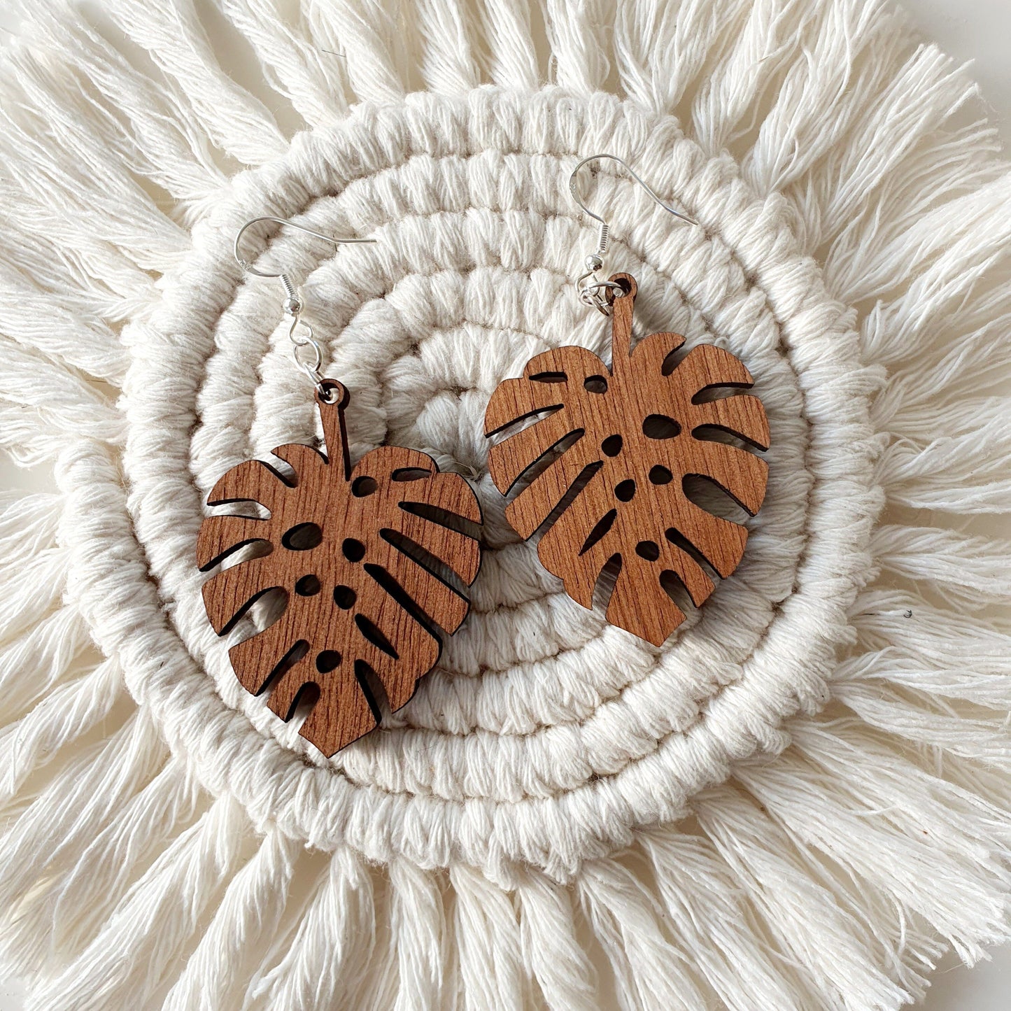 Monstera Earrings Whimsic Wooden 