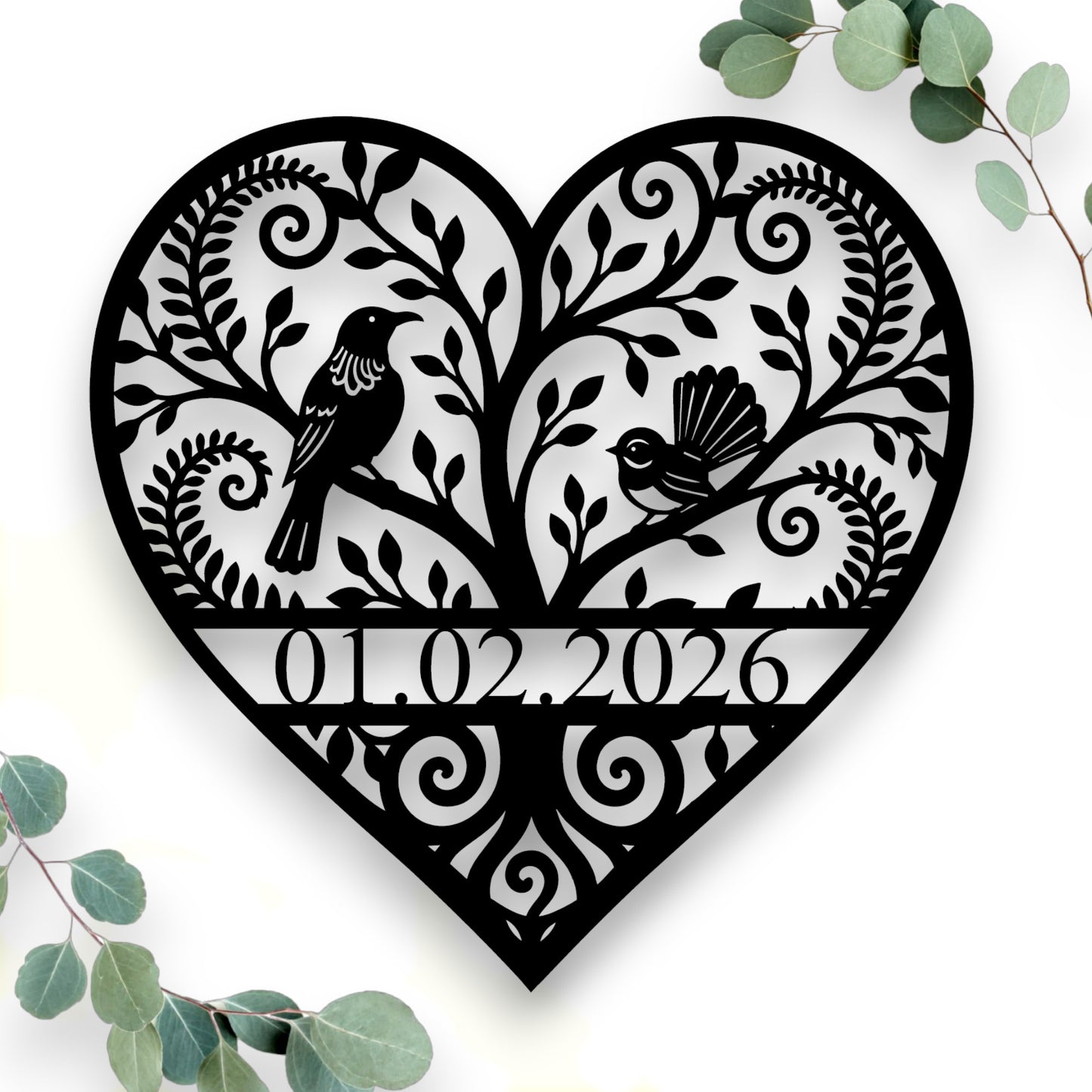 Personalised Koru Tree of Life Heart Wall Art