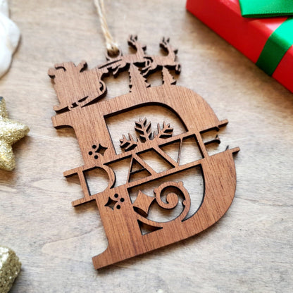 Personalised Christmas Santa Sleigh Ornament Whimsic Stained Wood 