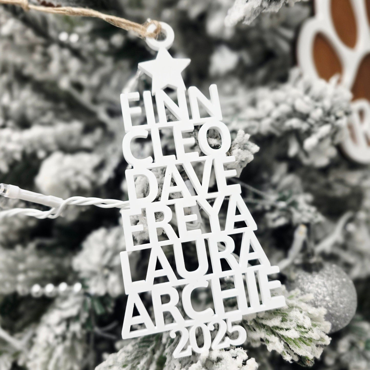 Personalised Christmas Tree Ornament Whimsic Gloss White Acrylic Year - 2025 