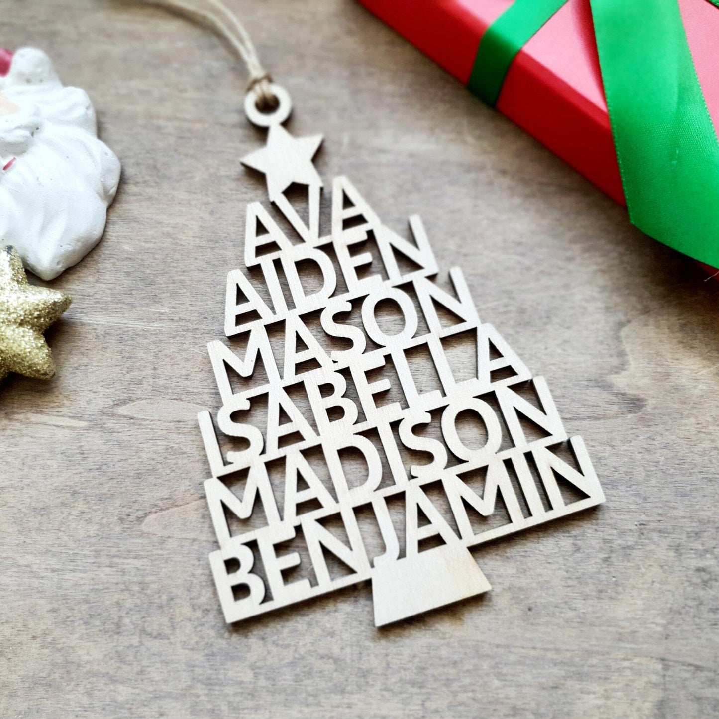 Personalised Christmas Tree Ornament Whimsic Natural Wood 
