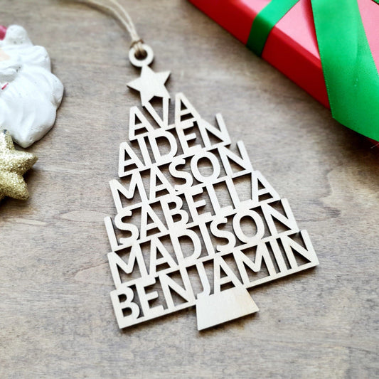 Personalised Christmas Tree Ornament Whimsic Natural Wood 