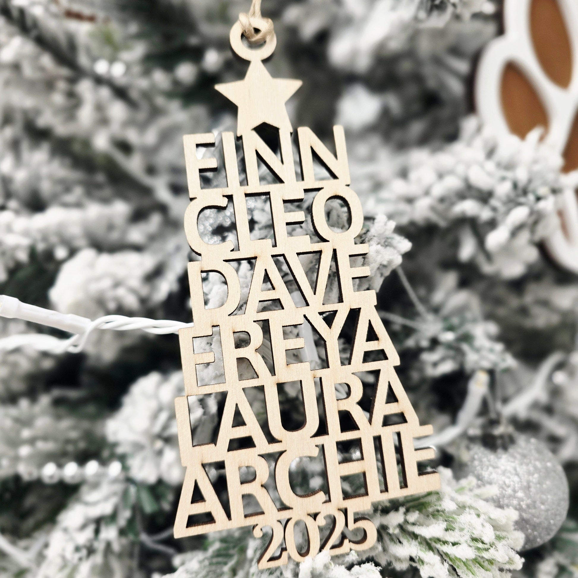 Personalised Christmas Tree Ornament Whimsic Natural Wood Year - 2025 