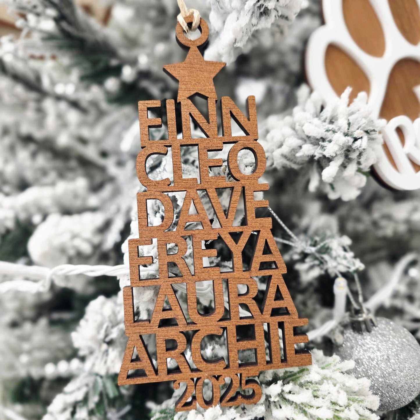 Personalised Christmas Tree Ornament Whimsic Stained Wood Year - 2025 