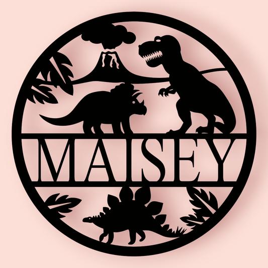Personalised Dinosaur Name Round Whimsic 