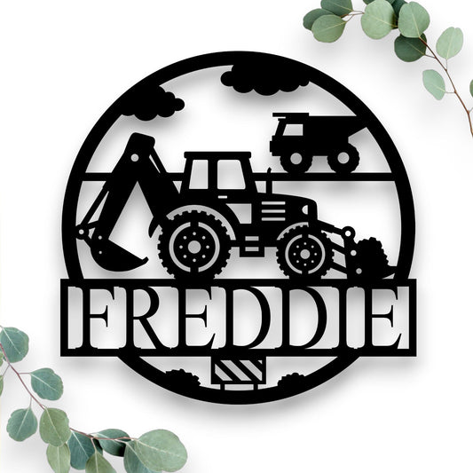 Personalised Excavator Name Round Whimsic 