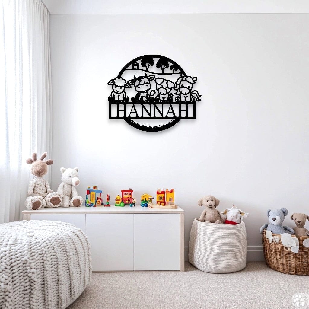 Personalised Farm Animals Name Round Whimsic 