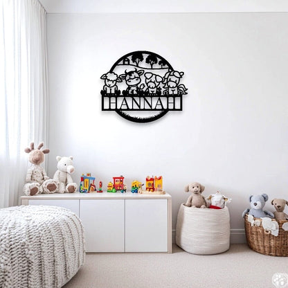 Personalised Farm Animals Name Round Whimsic 
