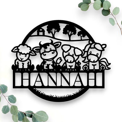 Personalised Farm Animals Name Round Whimsic 