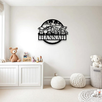Personalised Farm Animals Name Round Whimsic 