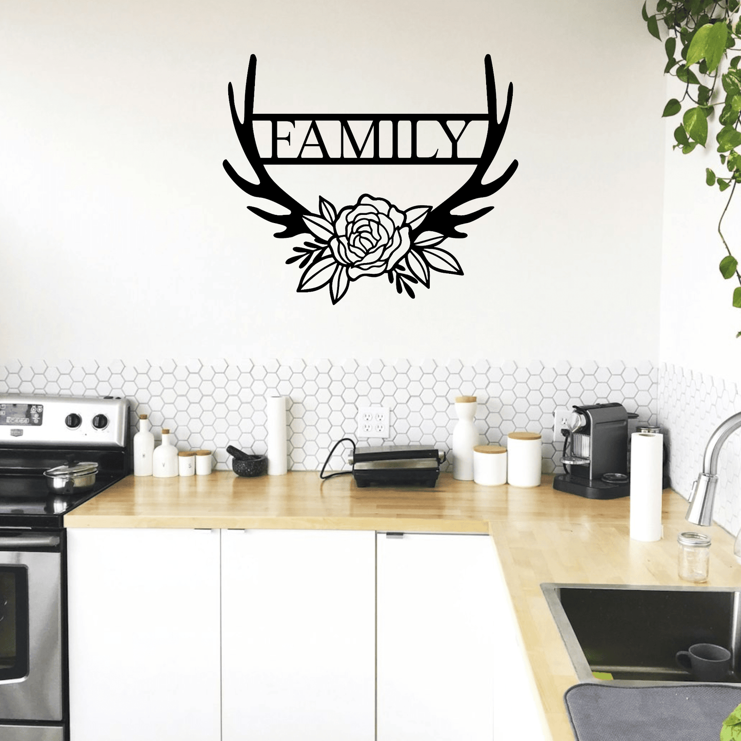 Personalised Floral Antler Wall Art Wall Decor Whimsic 