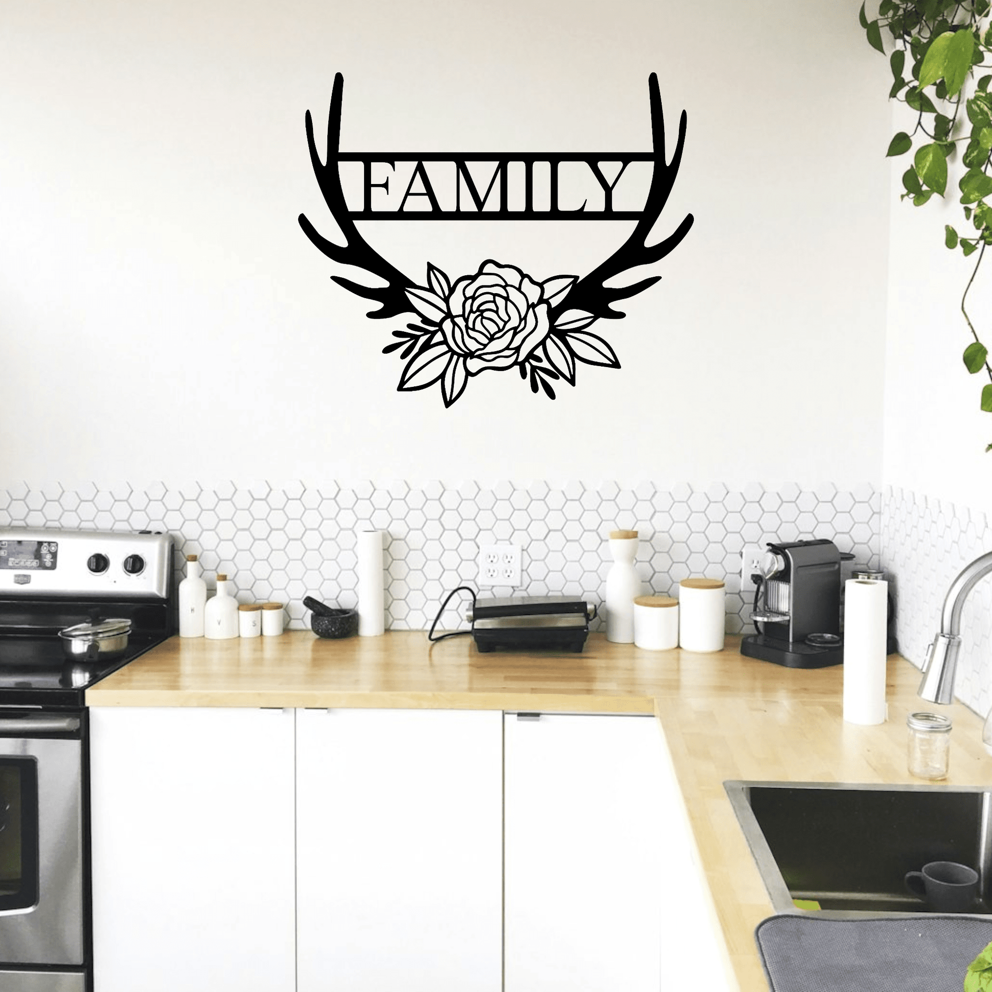 Personalised Floral Antler Wall Art Wall Decor Whimsic 