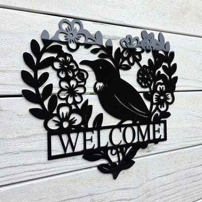 Personalised Floral Tūī Heart Wall Décor Whimsic 