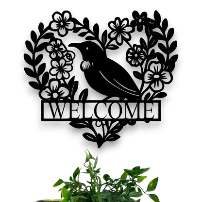Personalised Floral Tūī Heart Wall Décor Whimsic 
