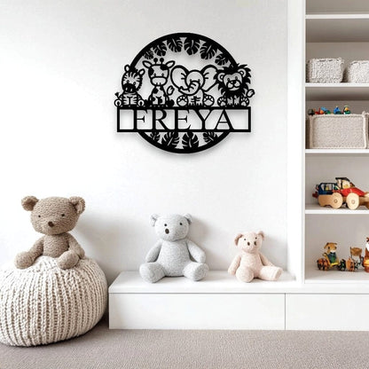 Personalised Safari Animals Name Round Whimsic 