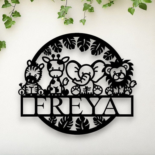 Personalised Safari Animals Name Round Whimsic 