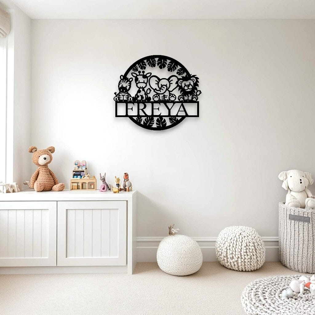 Personalised Safari Animals Name Round Whimsic 