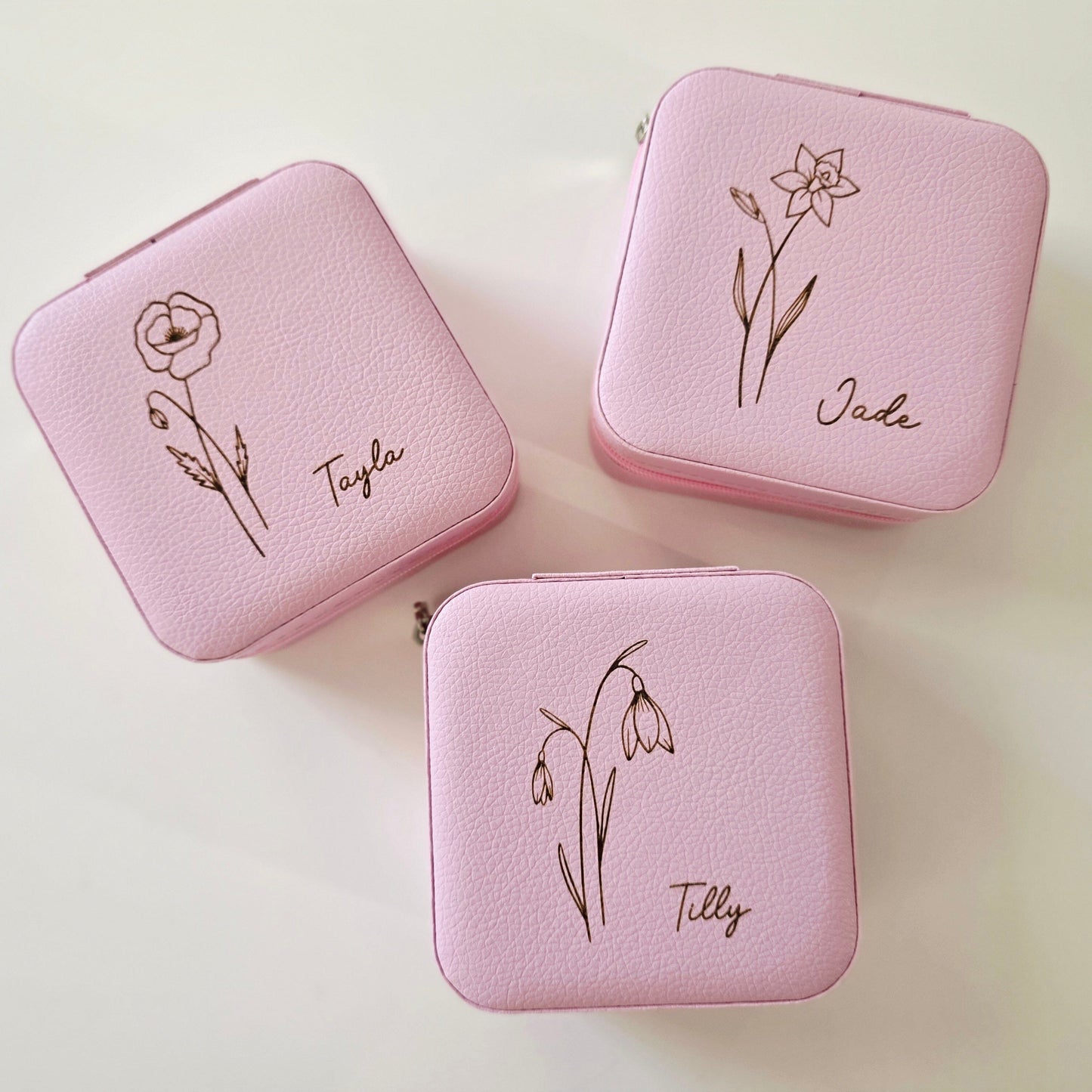 Personalised Travel Jewellery Box Whimsic Pink January 