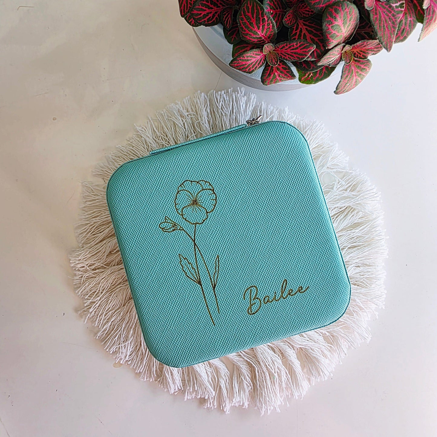 Personalised Travel Jewellery Box Whimsic Turquoise January 