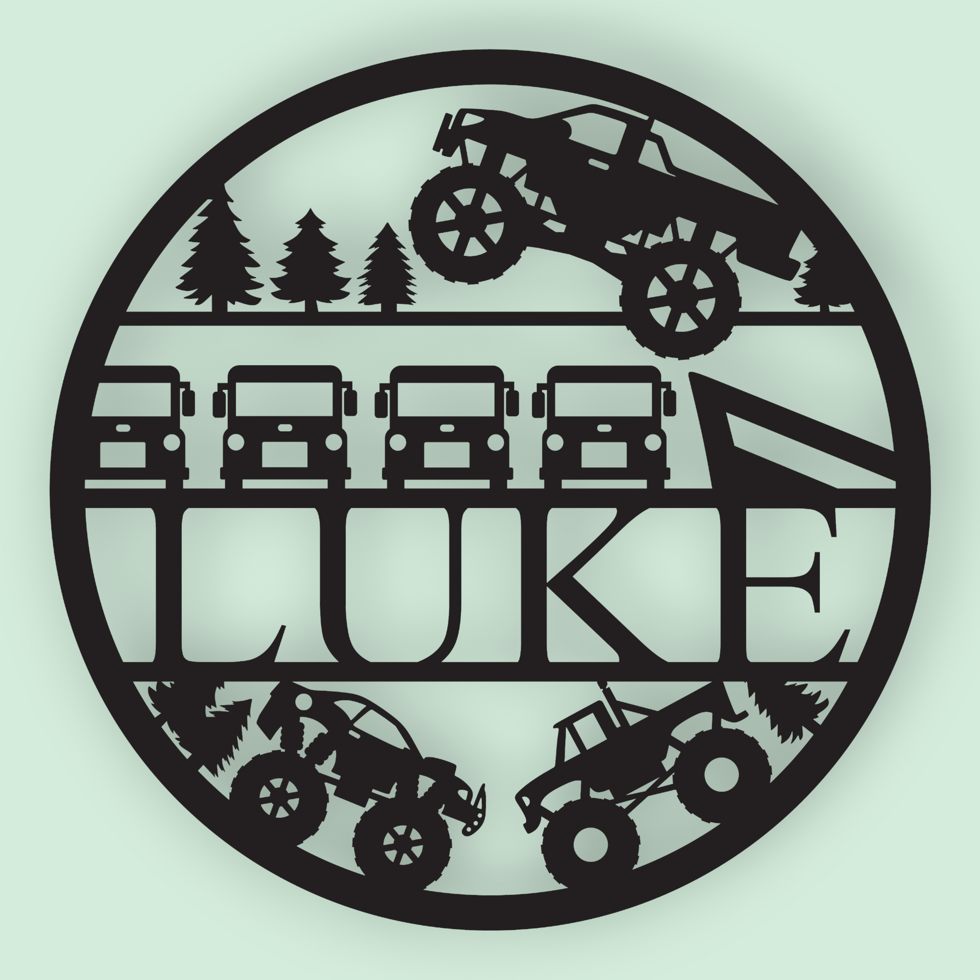 Personalised Trucks Name Round Whimsic 