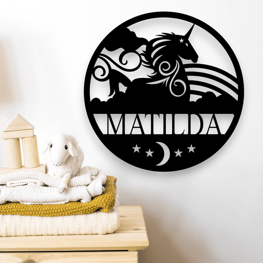 Personalised Unicorn Name Round Whimsic 