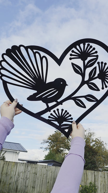 Pohutukawa Fantail Heart Decor