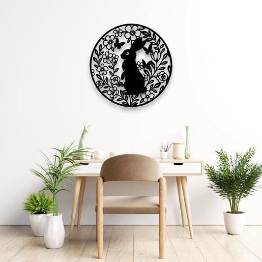 Floral Rabbit Round Wall Décor