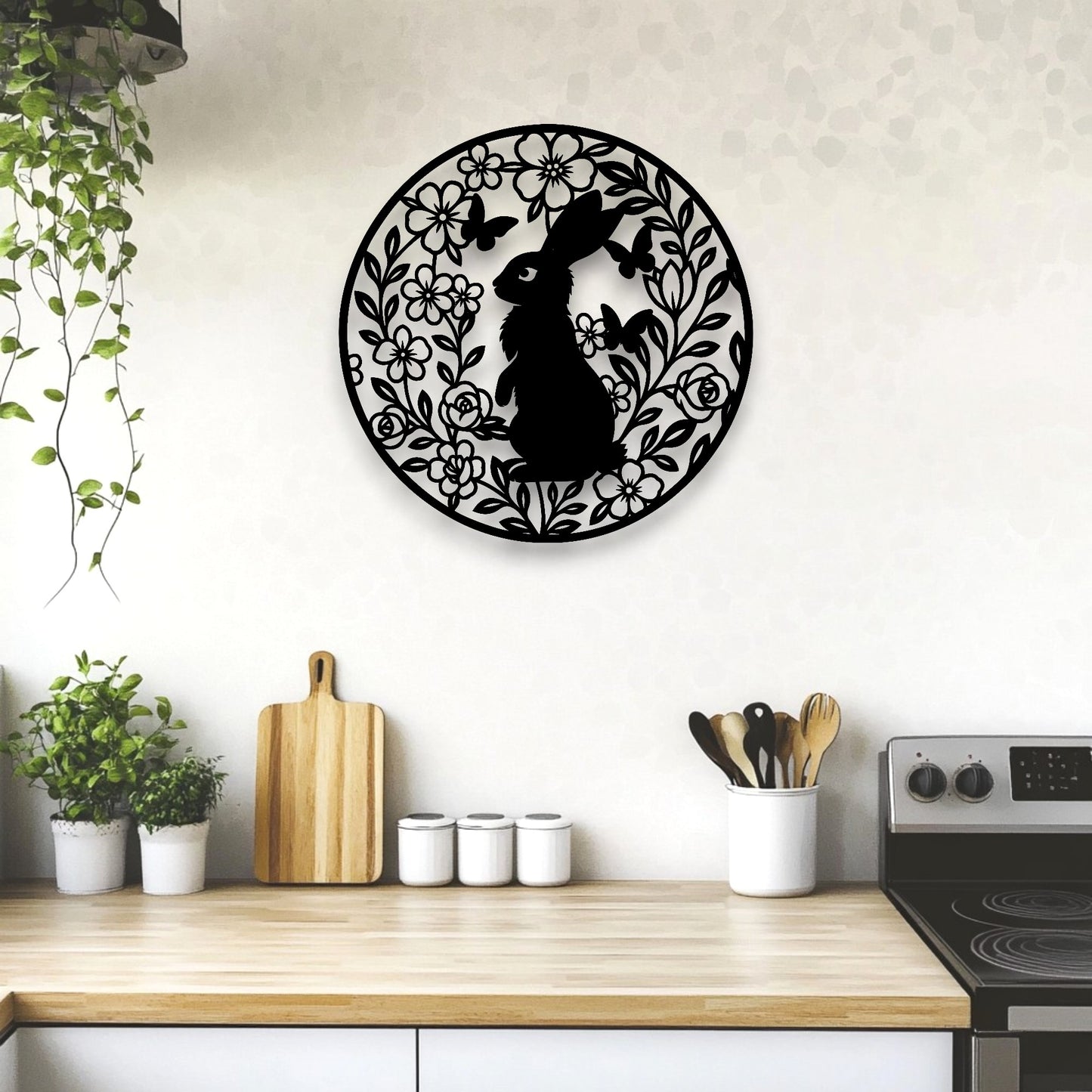 Floral Rabbit Round Wall Décor