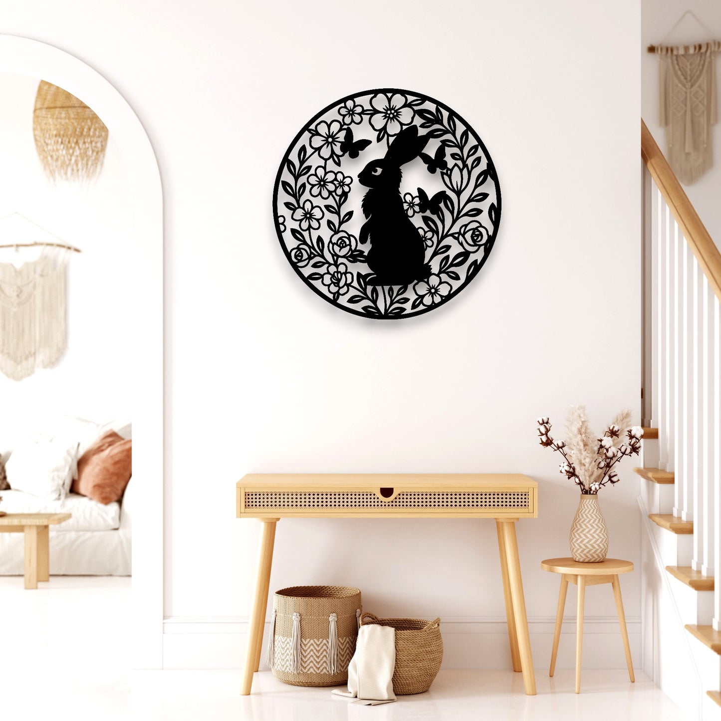 Floral Rabbit Round Wall Décor
