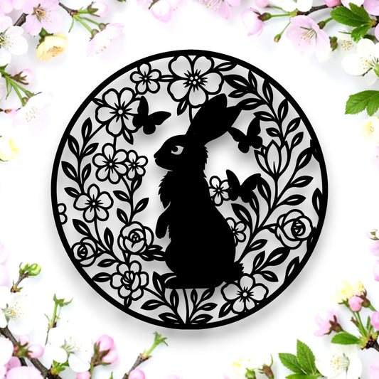 Floral Rabbit Round Wall Décor