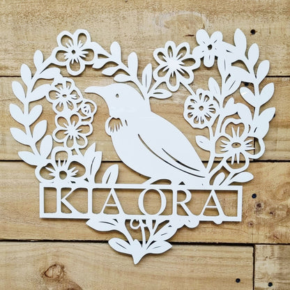 Personalised Floral Tūī Heart Wall Décor