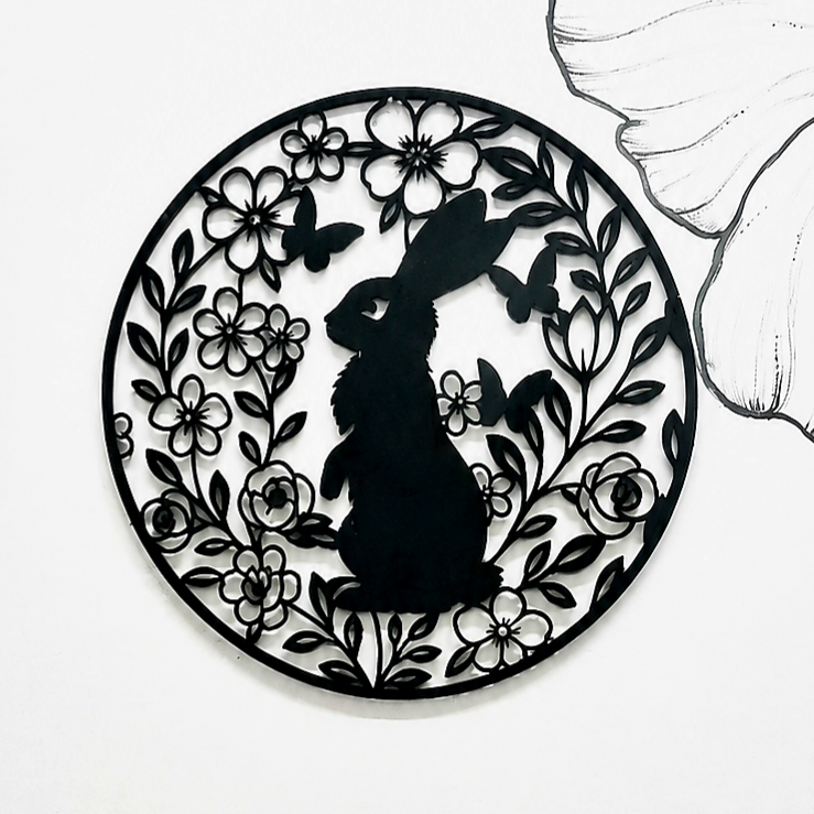Floral Rabbit Round Wall Décor